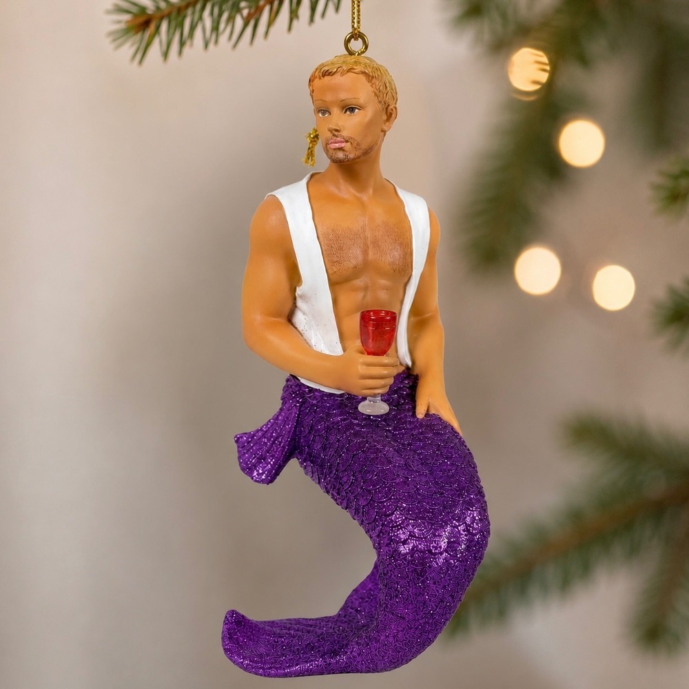 December Diamonds 2015 Frisco Merman Retired Ornament Purple Glitter #55-90855